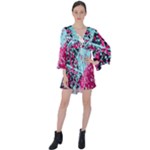 Colorful Splashes Grunge, Abstract Art V-Neck Flare Sleeve Mini Dress