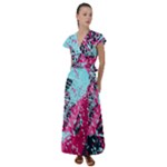 Colorful Splashes Grunge, Abstract Art Flutter Sleeve Maxi Dress