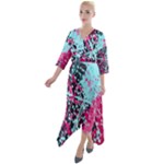 Colorful Splashes Grunge, Abstract Art Quarter Sleeve Wrap Front Maxi Dress