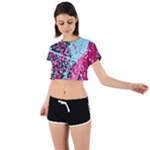 Colorful Splashes Grunge, Abstract Art Tie Back Short Sleeve Crop T-Shirt