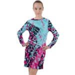 Colorful Splashes Grunge, Abstract Art Long Sleeve Hoodie Dress