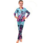 Colorful Splashes Grunge, Abstract Art Kids  Satin Long Sleeve Pajamas Set