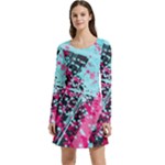 Colorful Splashes Grunge, Abstract Art Long Sleeve Velour Skater Dress