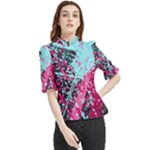 Colorful Splashes Grunge, Abstract Art Frill Neck Blouse