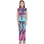 Colorful Splashes Grunge, Abstract Art Kids  Sleeveless Ruffle Edge Band Collar Chiffon One Piece