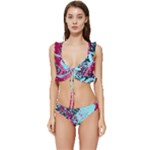 Colorful Splashes Grunge, Abstract Art Low Cut Ruffle Edge Bikini Set