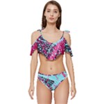 Colorful Splashes Grunge, Abstract Art Ruffle Edge Tie Up Bikini Set	