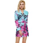 Colorful Splashes Grunge, Abstract Art Long Sleeve Satin Robe