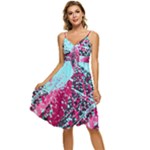 Colorful Splashes Grunge, Abstract Art Sleeveless Tie Front Chiffon Dress