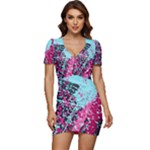 Colorful Splashes Grunge, Abstract Art Low Cut Cap Sleeve Mini Dress