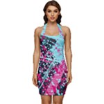 Colorful Splashes Grunge, Abstract Art Sleeveless Wide Square Neckline Ruched Bodycon Dress