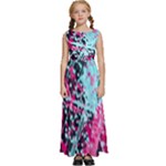 Colorful Splashes Grunge, Abstract Art Kids  Satin Sleeveless Maxi Dress