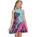 Colorful Splashes Grunge, Abstract Art Kids  Halter Collar Waist Tie Chiffon Dress