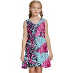 Colorful Splashes Grunge, Abstract Art Kids  Sleeveless Tiered Mini Dress