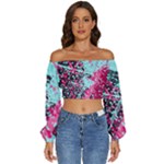 Colorful Splashes Grunge, Abstract Art Long Sleeve Crinkled Weave Crop Top