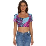 Colorful Splashes Grunge, Abstract Art Short Sleeve Square Neckline Crop Top 