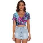 Colorful Splashes Grunge, Abstract Art V-Neck Crop Top