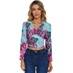 Colorful Splashes Grunge, Abstract Art Long Sleeve V-Neck Top