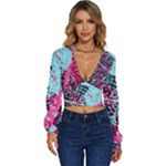 Colorful Splashes Grunge, Abstract Art Long Sleeve Deep-V Velour Top