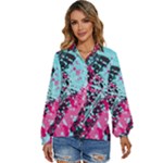 Colorful Splashes Grunge, Abstract Art Women s Long Sleeve Button Up Shirt