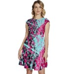 Colorful Splashes Grunge, Abstract Art Cap Sleeve High Waist Dress