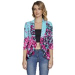 Colorful Splashes Grunge, Abstract Art Women s 3/4 Sleeve Ruffle Edge Open Front Jacket