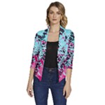 Colorful Splashes Grunge, Abstract Art Women s Draped Front 3/4 Sleeve Shawl Collar Jacket