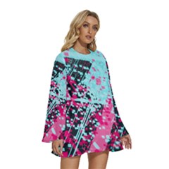 Round Neck Long Sleeve Bohemian Style Chiffon Mini Dress 