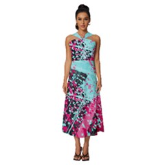 Sleeveless Cross Front Cocktail Midi Chiffon Dress 