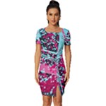 Colorful Splashes Grunge, Abstract Art Fitted Knot Split End Bodycon Dress