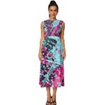 Colorful Splashes Grunge, Abstract Art Sleeveless Round Neck Midi Dress