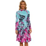 Colorful Splashes Grunge, Abstract Art Long Sleeve Shirt Collar A-Line Dress