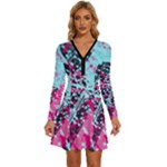 Colorful Splashes Grunge, Abstract Art Long Sleeve Deep V Mini Dress 