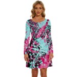 Colorful Splashes Grunge, Abstract Art Long Sleeve Wide Neck Velvet Dress