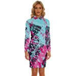 Colorful Splashes Grunge, Abstract Art Long Sleeve Shirt Collar Bodycon Dress