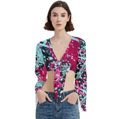 Colorful Splashes Grunge, Abstract Art Trumpet Sleeve Cropped Top from ArtsNow.com