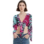 Colorful Splashes Grunge, Abstract Art Trumpet Sleeve Cropped Top