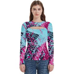 Colorful Splashes Grunge, Abstract Art Women s Cut Out Long Sleeve T