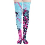 Colorful Splashes Grunge, Abstract Art Thigh High Stockings