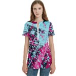 Colorful Splashes Grunge, Abstract Art Women s Zip Front V-Neck Short Sleeve Casual Top Pocket Shirt