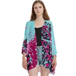 Colorful Splashes Grunge, Abstract Art Open Front 3/4 Sleeve Batwing Chiffon Cardigan Kimono