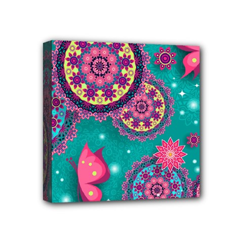 Floral Pattern, Abstract, Colorful, Flow Mini Canvas 4  x 4  (Stretched) from ArtsNow.com