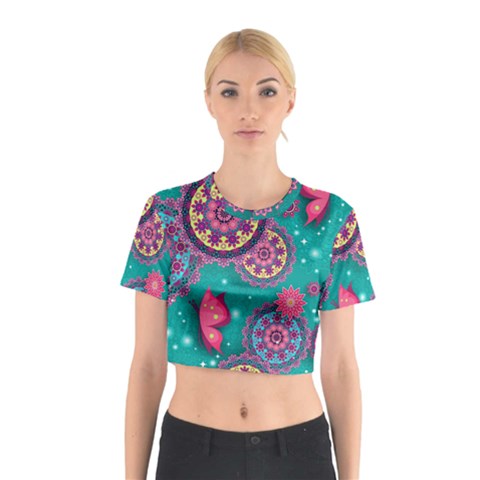 Floral Pattern, Abstract, Colorful, Flow Cotton Crop Top from ArtsNow.com