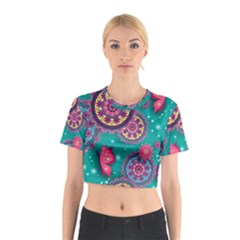 Floral Pattern, Abstract, Colorful, Flow Cotton Crop Top from ArtsNow.com