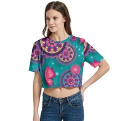 Women s Round Neck Short Sleeve Crop Top 