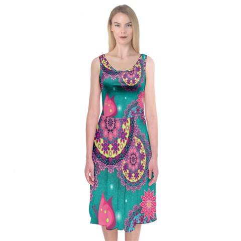 Floral Pattern, Abstract, Colorful, Flow Midi Sleeveless Dress from ArtsNow.com