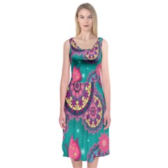 Floral Pattern, Abstract, Colorful, Flow Midi Sleeveless Dress from ArtsNow.com