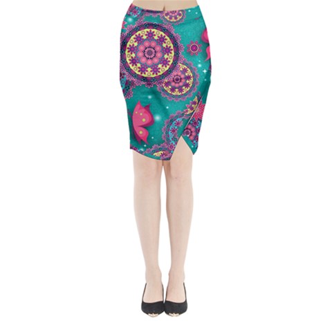 Floral Pattern, Abstract, Colorful, Flow Midi Wrap Pencil Skirt from ArtsNow.com