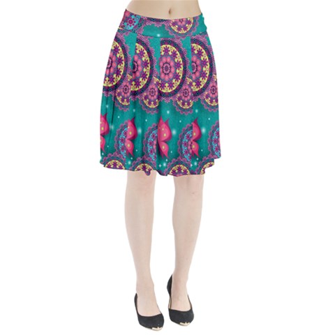 Floral Pattern, Abstract, Colorful, Flow Pleated Skirt from ArtsNow.com