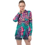 Floral Pattern, Abstract, Colorful, Flow Long Sleeve Satin Shirt